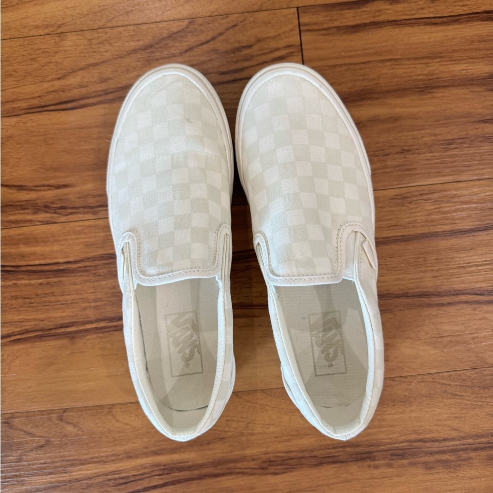 Vans Cream Slip-On Sneakers with Quilted Pattern